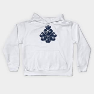 Navy Blue Floral Fleur De Lis Symbol Kids Hoodie